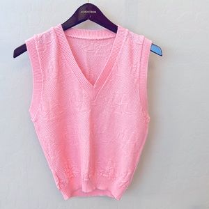 Barbiecore floral intarsia knit Vneck Vest bubble gum pnk.Unbranded, size S/XS